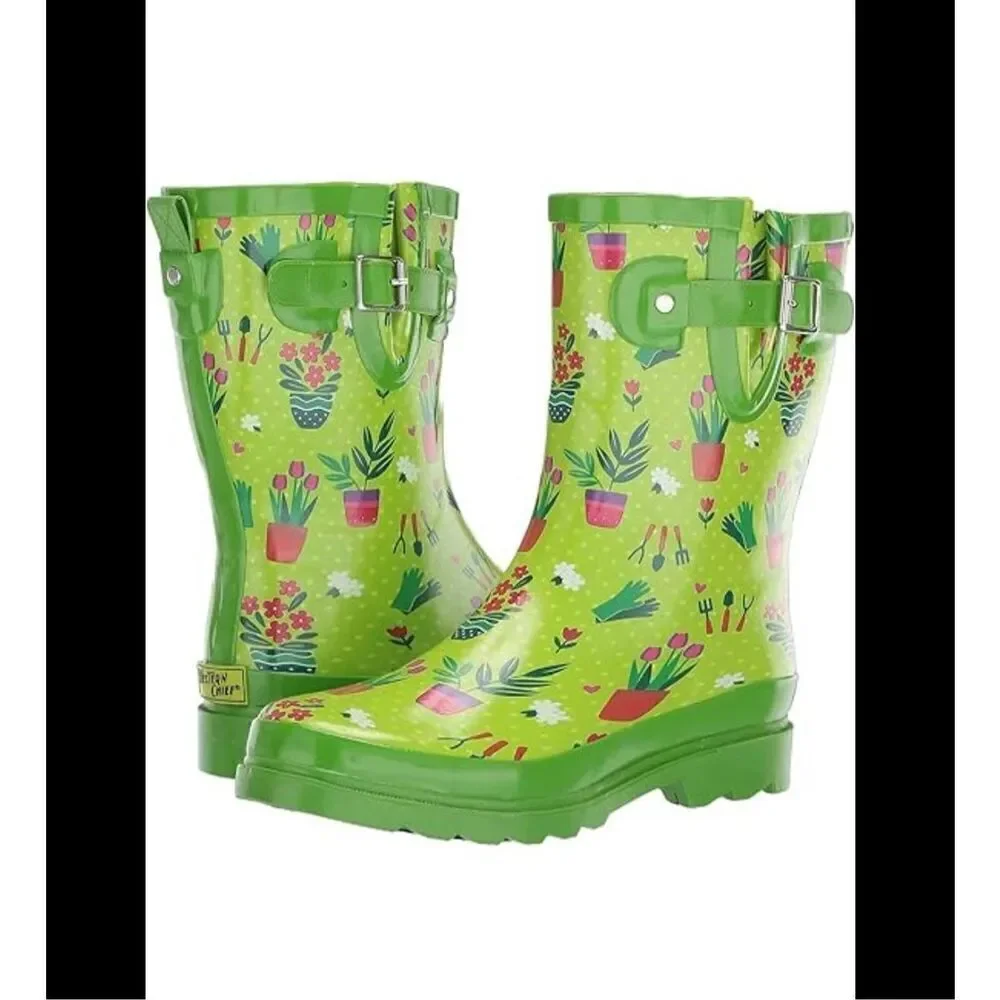 Western Chief Women's Mid-Height Waterproof Rain Boots, Garden Days size 10